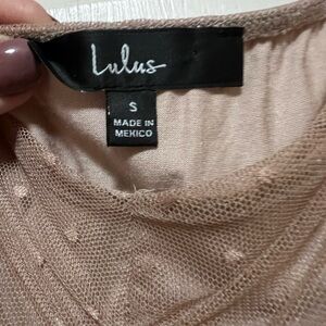 Lulus Tan Mesh polka dot bodysuit size small